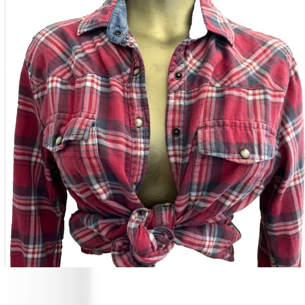 JACHS GIRLFRIEND Bea SNAP Button Western Plaid FLANNEL Shirt Small